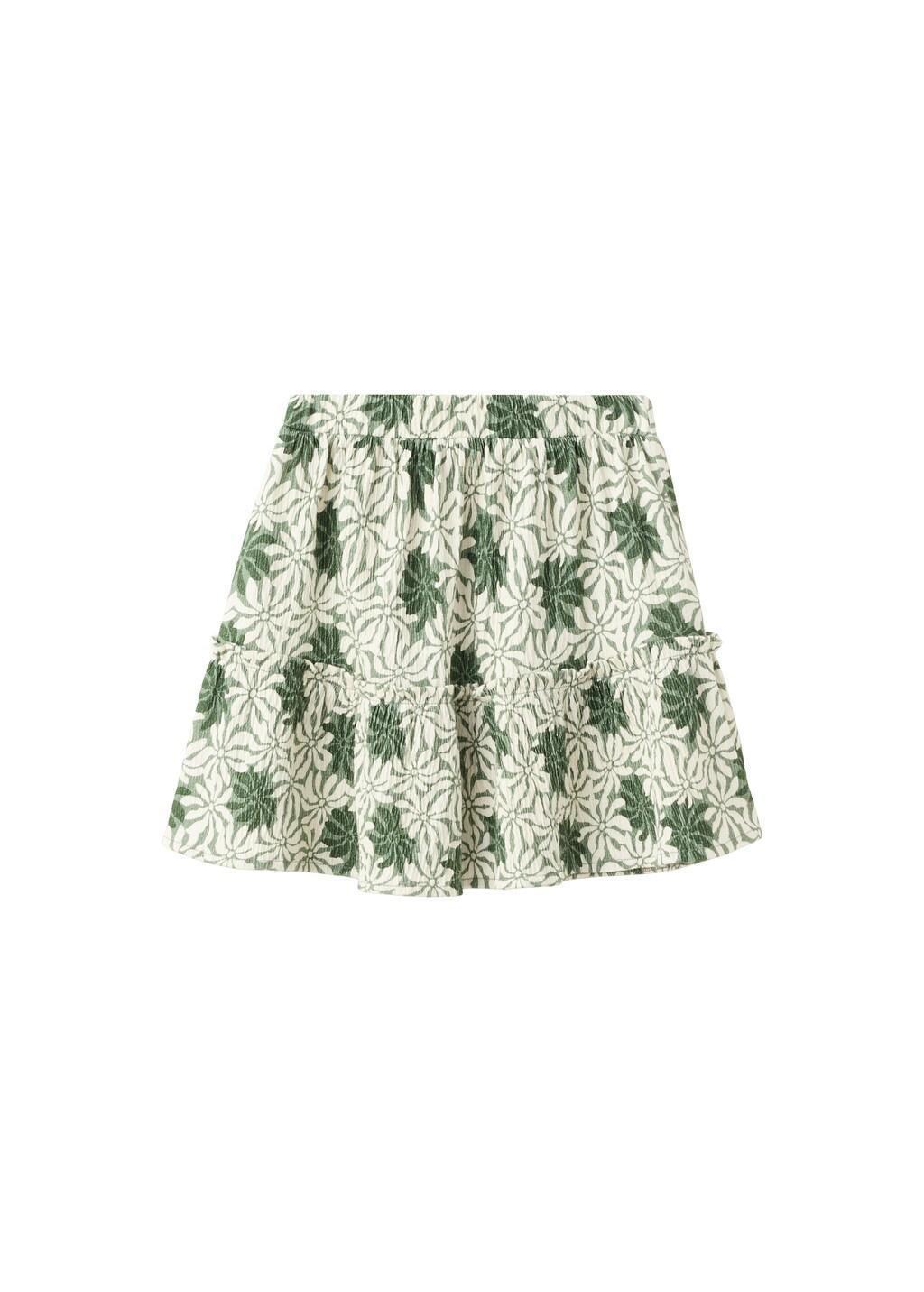 Green Floral Print Skirt, Kids Girl, Green, large image number 4