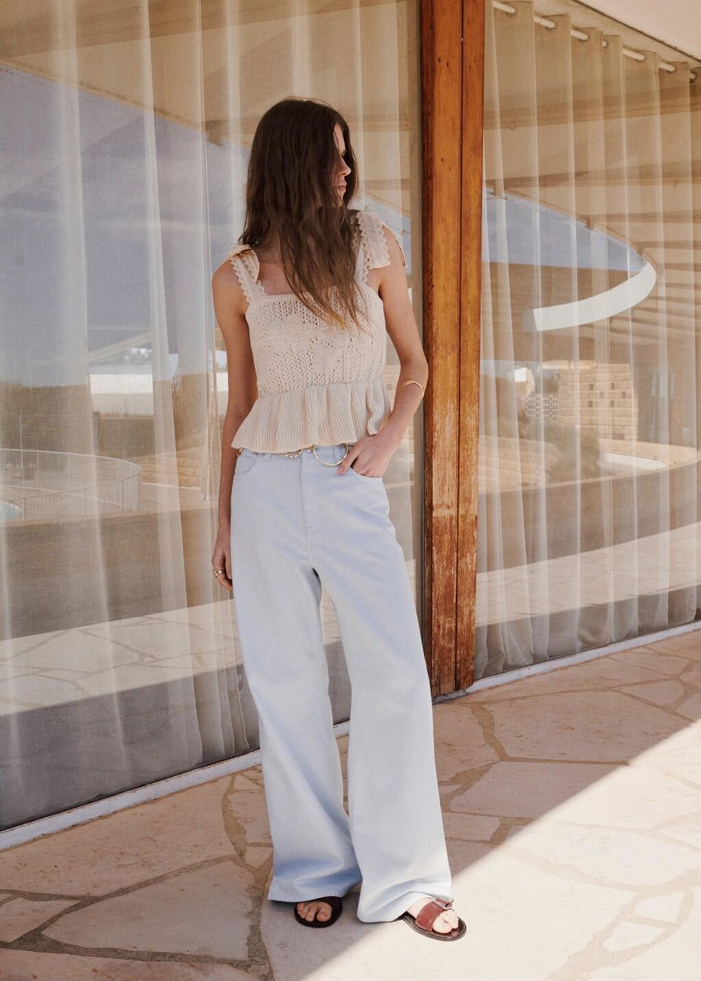 Blue Wide Leg Mid-Rise Jeans, Light-Pastel Blue, large image number 0