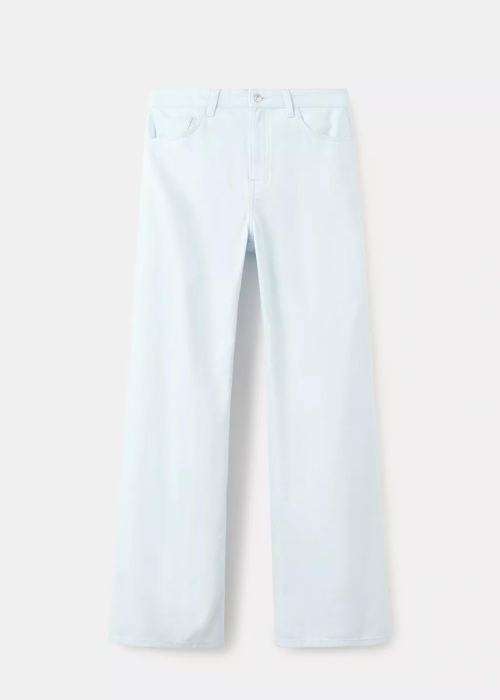 Blue Wide Leg Mid-Rise Jeans, Light-Pastel Blue, large image number 6
