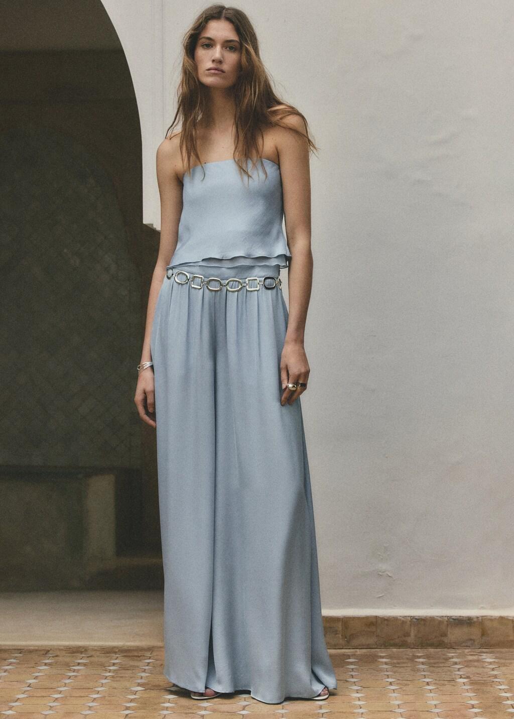 Blue Strapless Top With Ruffles, Light-Pastel Blue, large image number 0