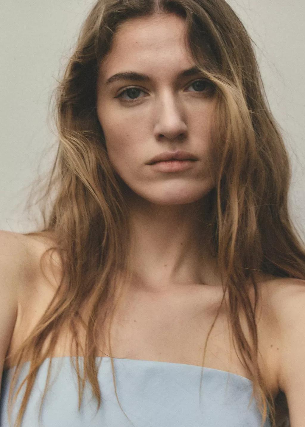 Blue Strapless Top With Ruffles, Light-Pastel Blue, large image number 4