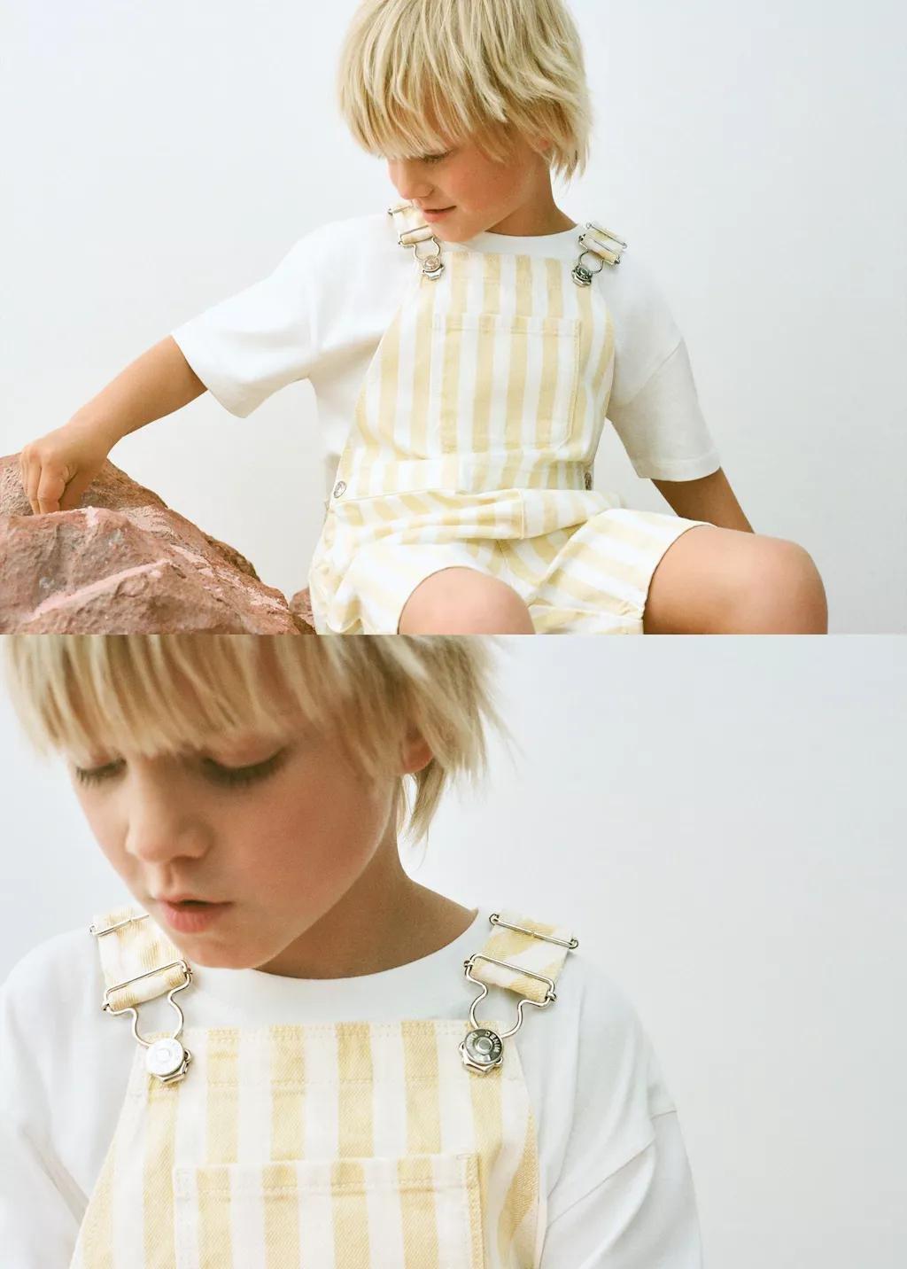 Yellow Denim Dungarees Stripes, Baby Boy, Yellow, large image number 3