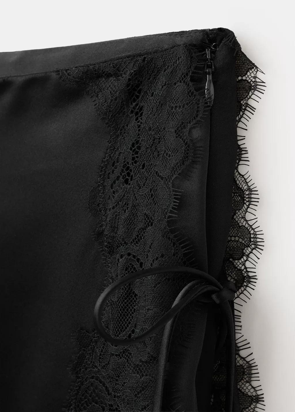 Black Lace Slip Skirt, Black, large image number 1