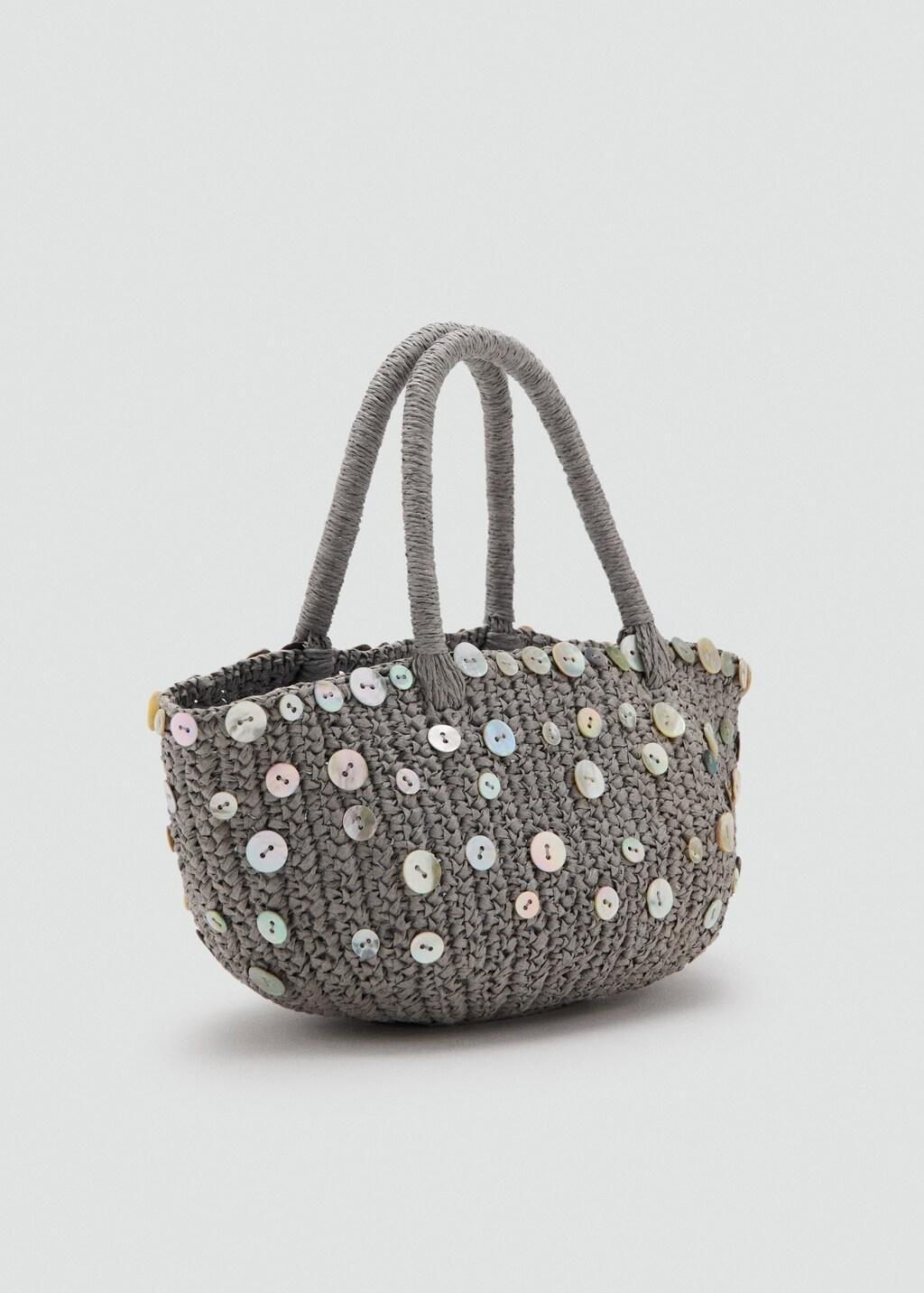 Grey Lt Pastel Natural Fibre Handbag With Buttons, Light Pastel Grey, medium