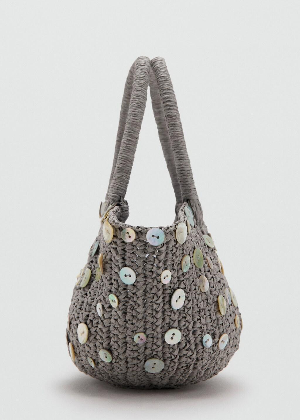 Grey Lt Pastel Natural Fibre Handbag With Buttons, Light Pastel Grey, medium