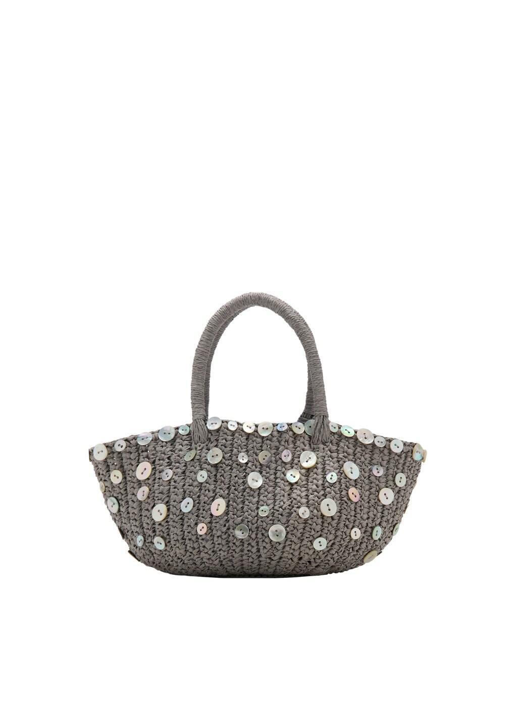 Grey Lt Pastel Natural Fibre Handbag With Buttons, Light Pastel Grey, large image number 3