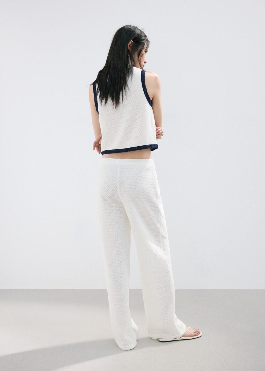 Beige Straight Knitted Trousers, 0201_05, large image number 2