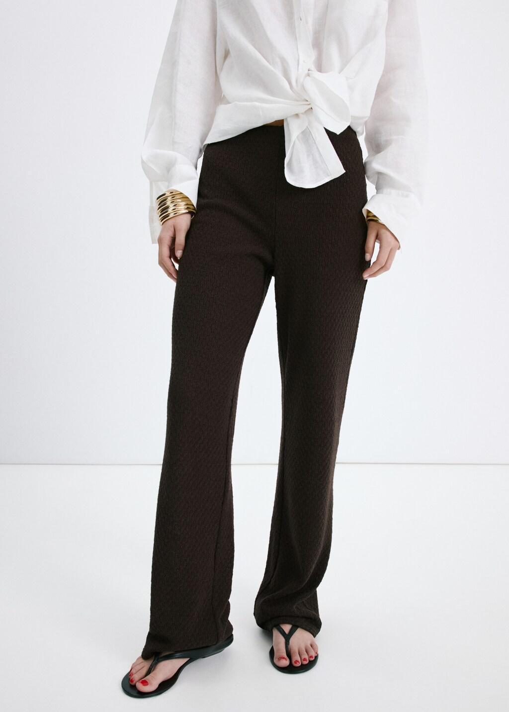 Brown Straight Knitted Trousers, 0201_30, large image number 3
