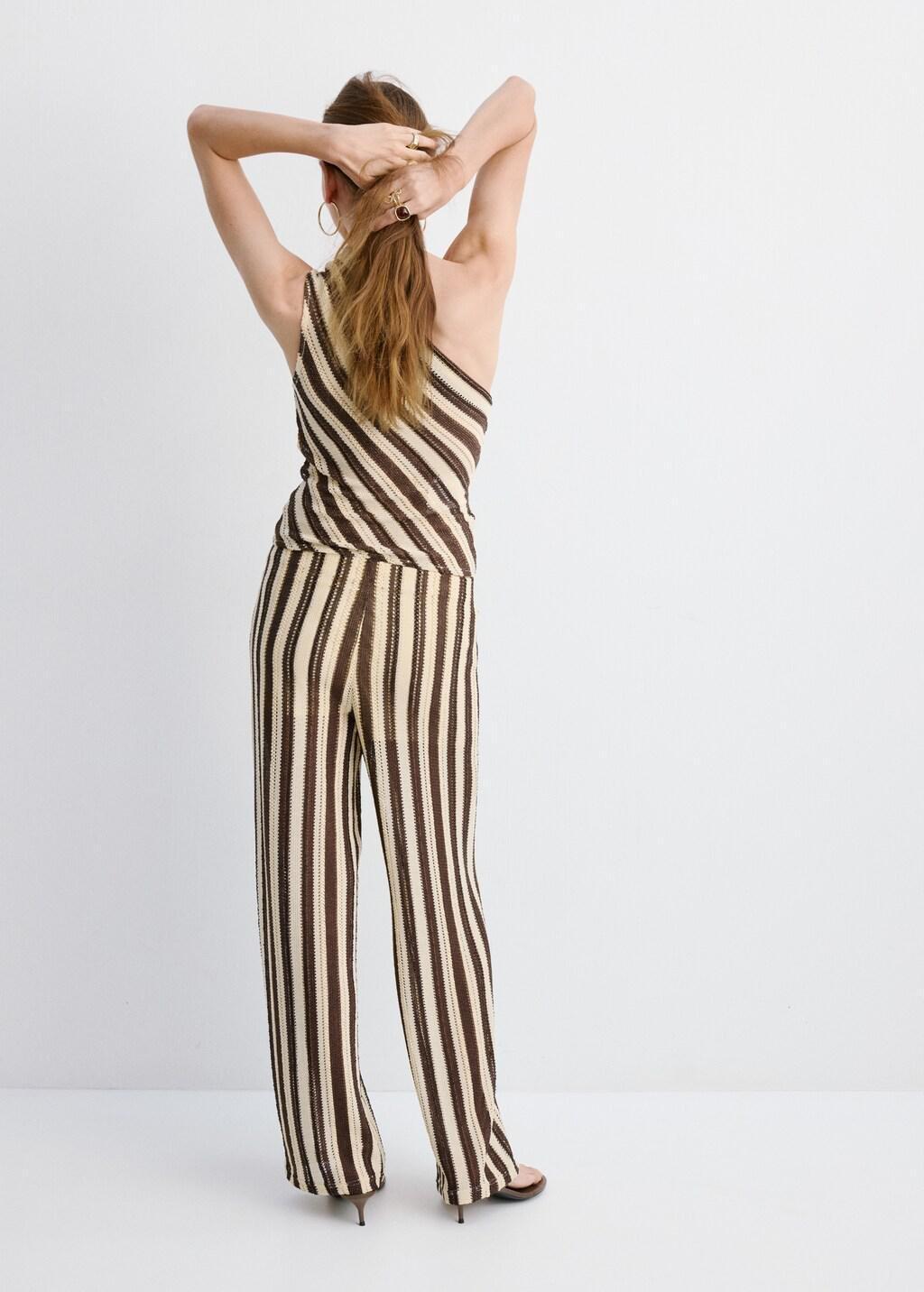 Brown Striped Openwork Knit Pants, 0201_30, large image number 2