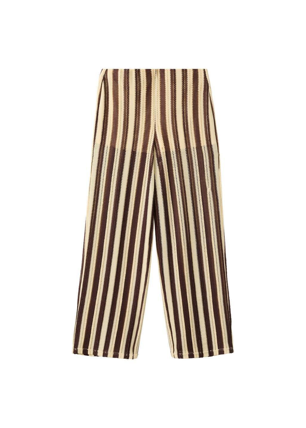 Brown Striped Openwork Knit Pants, 0201_30, large image number 6
