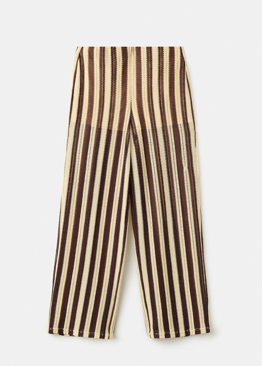Brown Striped Openwork Knit Pants, 0201_30, large image number 7