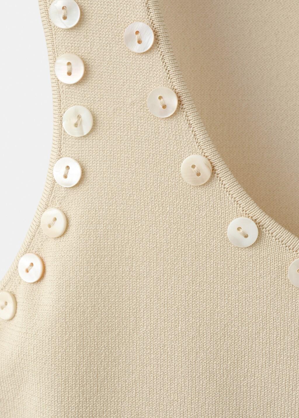 Beige Sleeveless Top With Decorative Buttons, Light Beige, large image number 1
