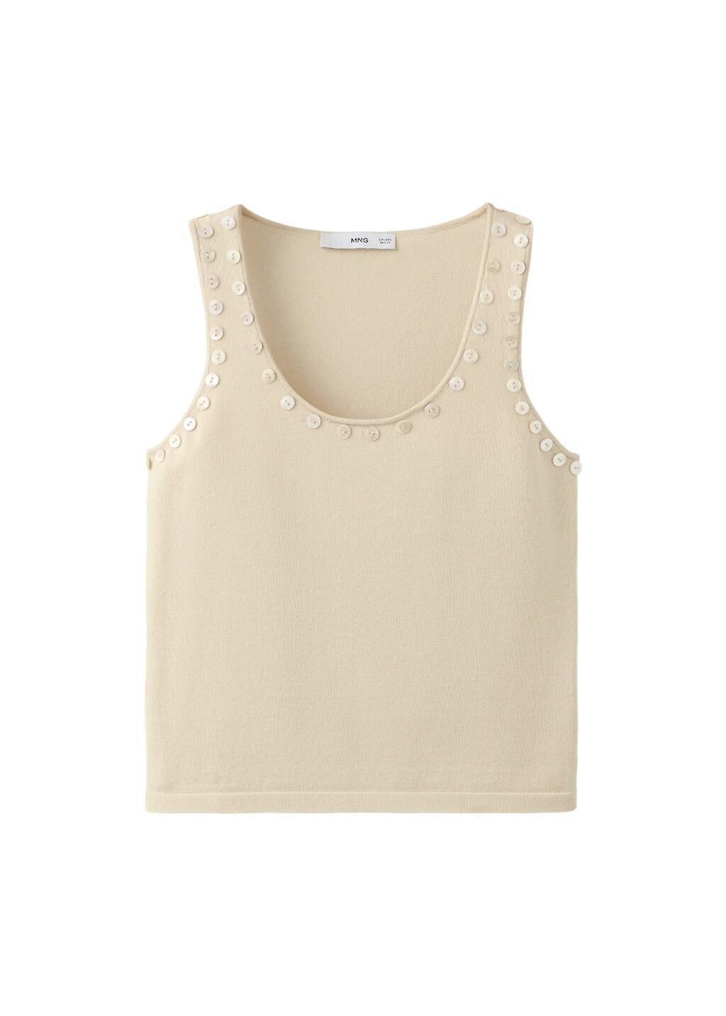 Beige Sleeveless Top With Decorative Buttons, Light Beige, large image number 6