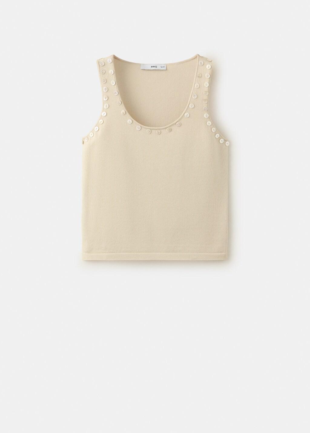 Beige Sleeveless Top With Decorative Buttons, Light Beige, large image number 7