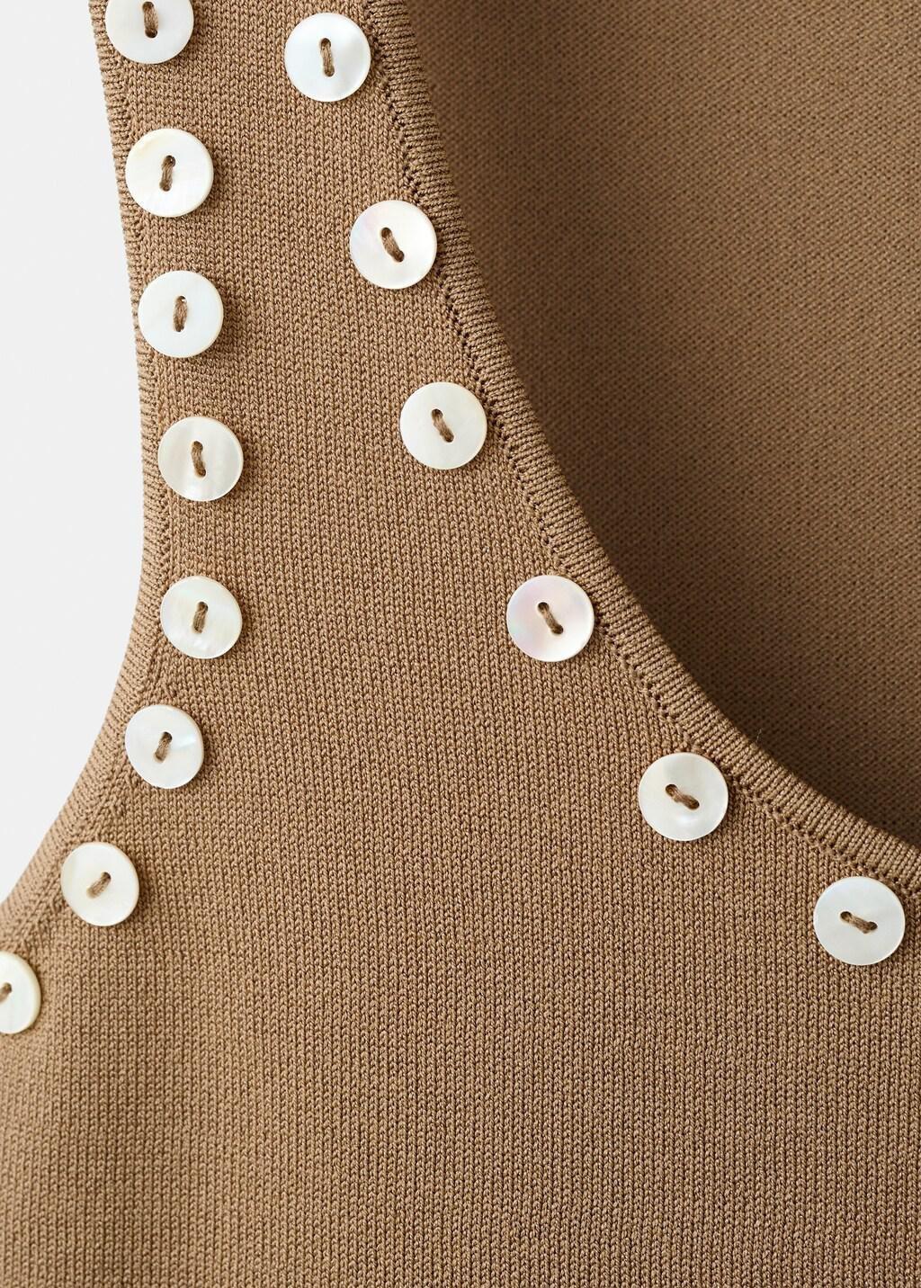 Brown Sleeveless Top With Decorative Buttons, Dark Brown, large image number 1