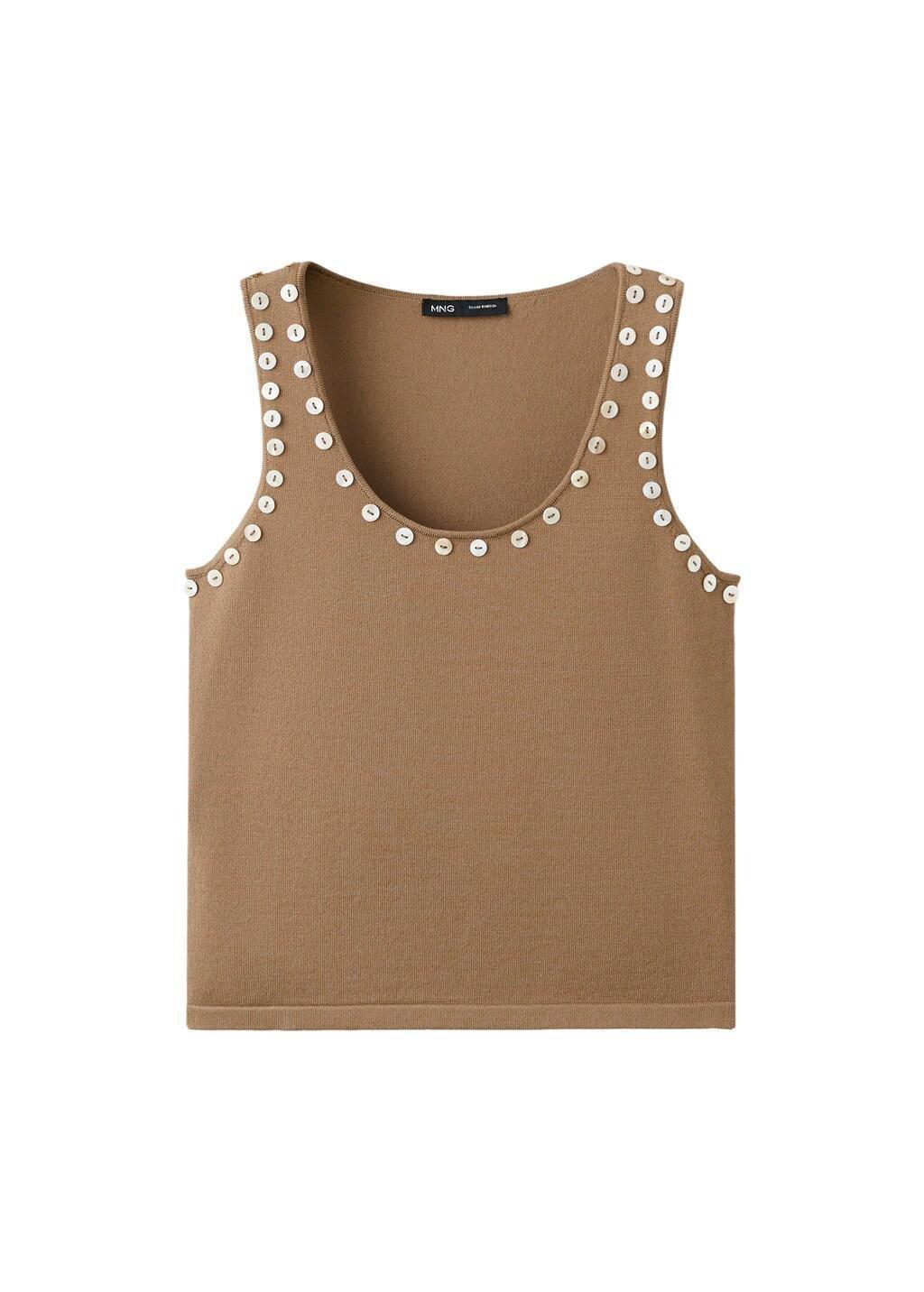 Brown Sleeveless Top With Decorative Buttons, Dark Brown, large image number 6