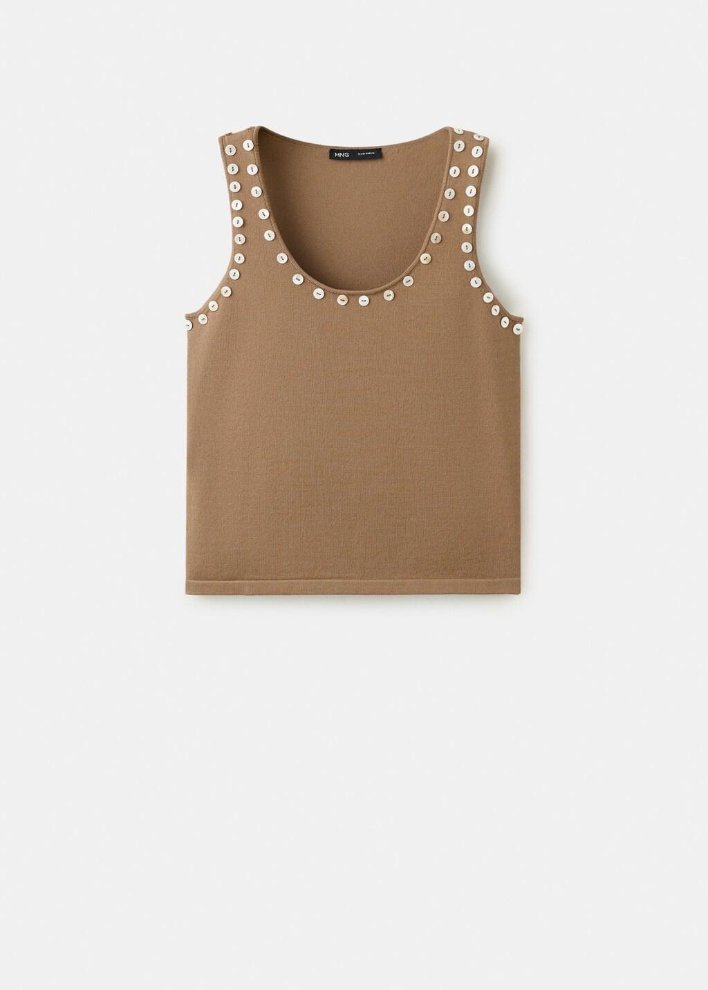 Brown Sleeveless Top With Decorative Buttons, Dark Brown, large image number 7