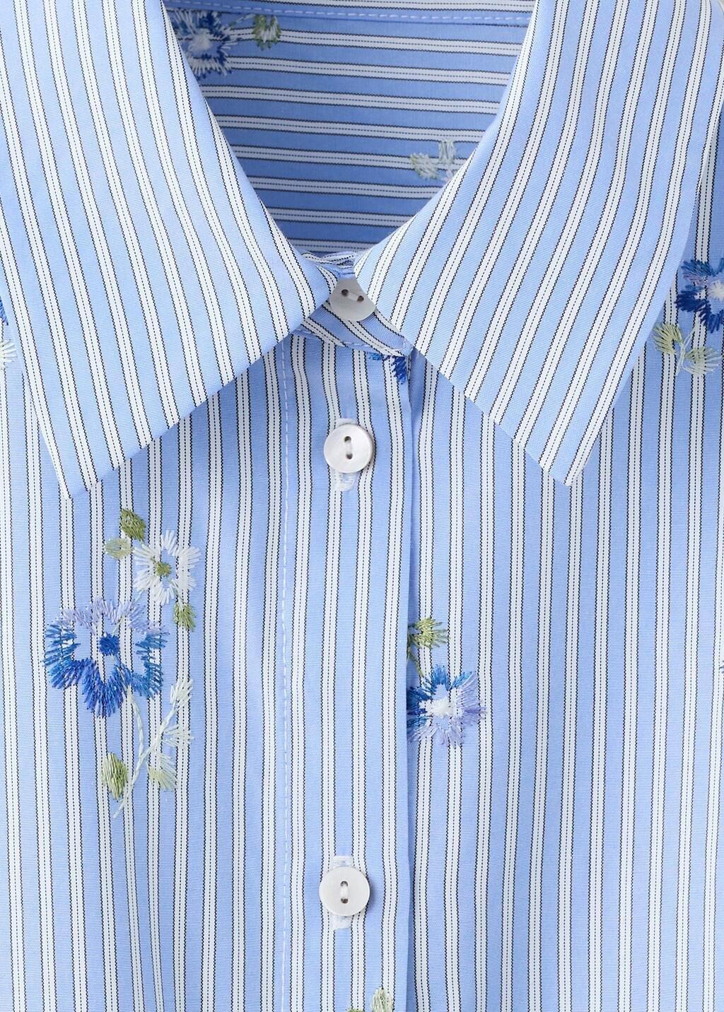 Blue Lt Pastel Flower Embroidered Striped Shirt, 0201_50, medium