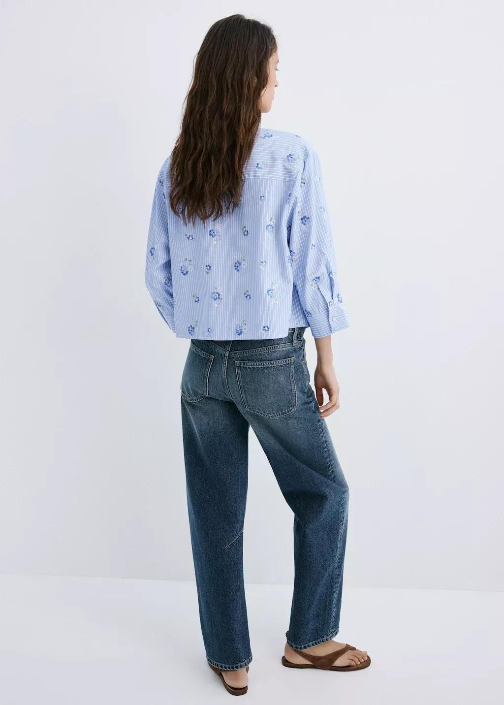 Blue Lt Pastel Flower Embroidered Striped Shirt, 0201_50, large image number 2