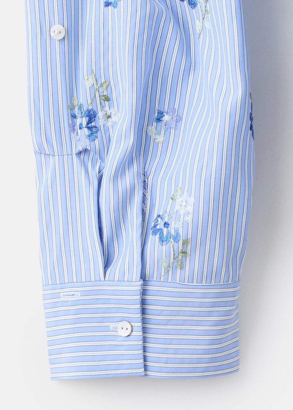 Blue Lt Pastel Flower Embroidered Striped Shirt, 0201_50, large image number 5