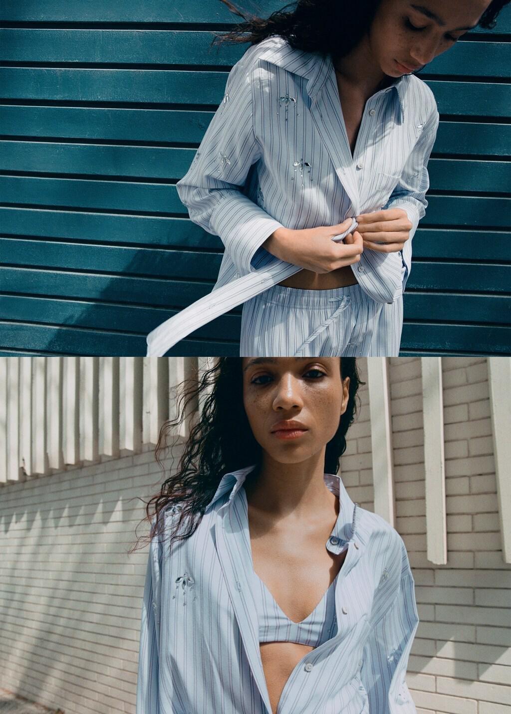 Blue Lt Pastel Striped Shirt With Rhinestone Detail, 0201_50, large image number 4
