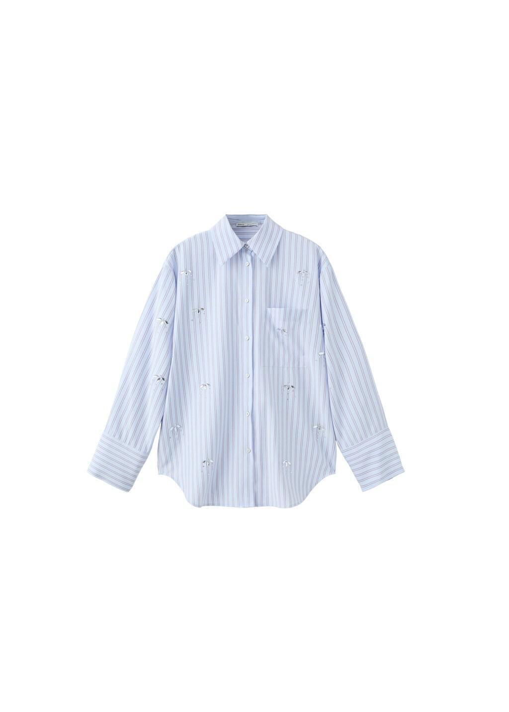 Blue Lt Pastel Striped Shirt With Rhinestone Detail, 0201_50, large image number 6