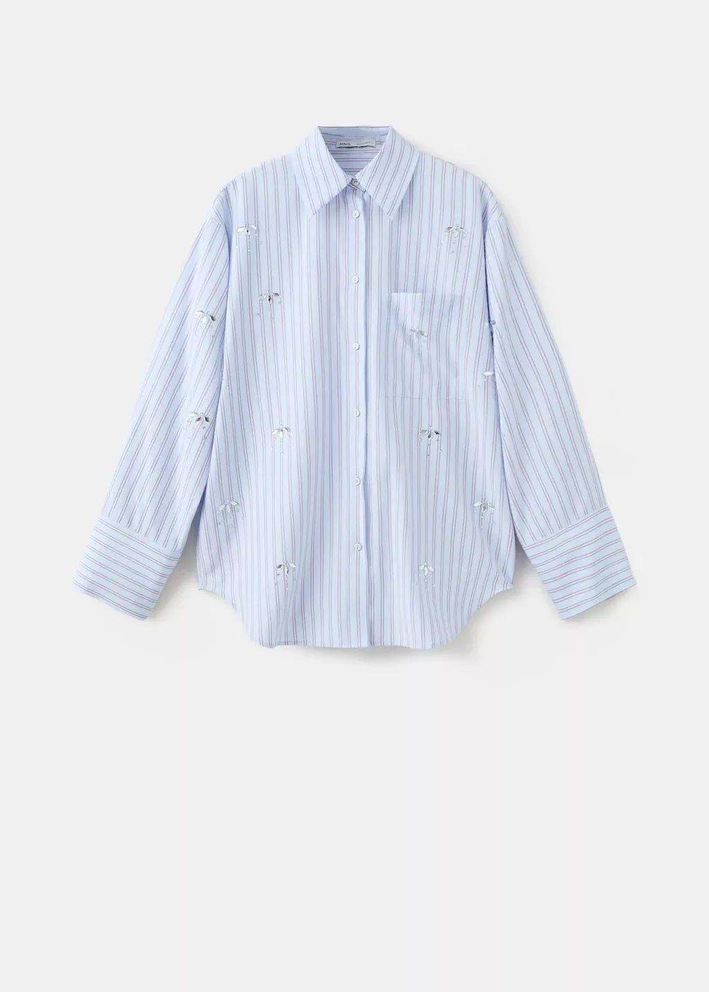 Blue Lt Pastel Striped Shirt With Rhinestone Detail, 0201_50, large image number 7