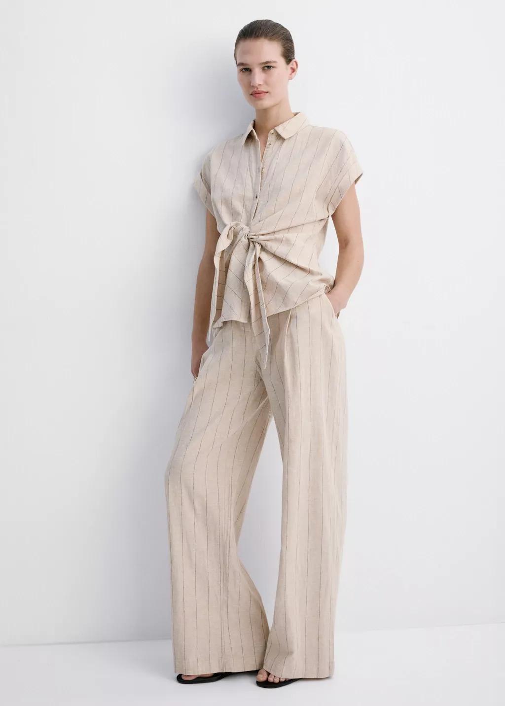 Brown Linen Pinstripe Shirt, 0201_30, large image number 0