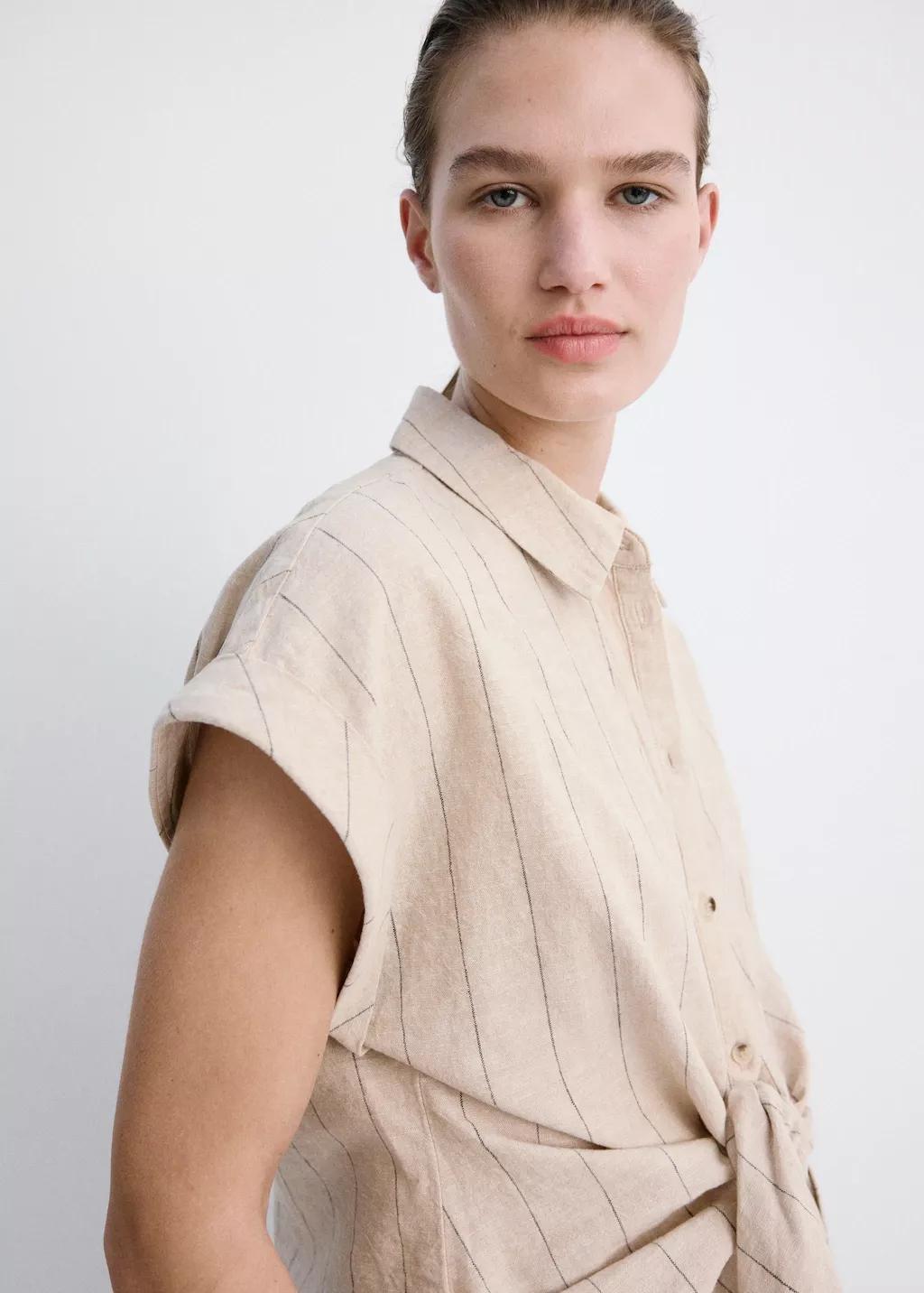 Brown Linen Pinstripe Shirt, 0201_30, large image number 4