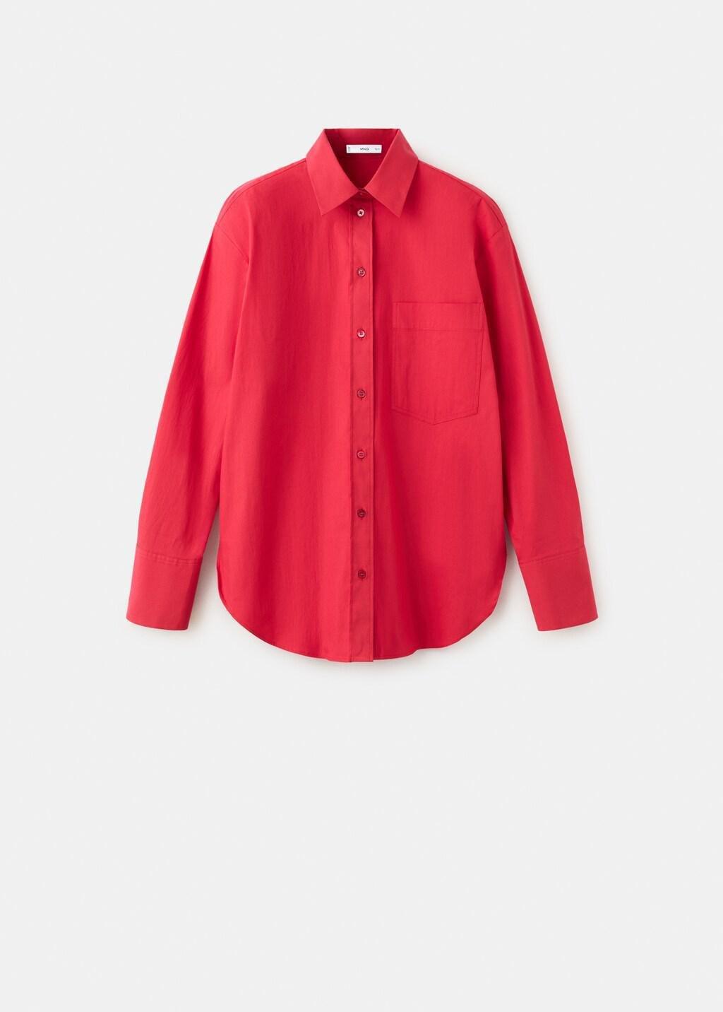 Red Poplin Shirt With Pocket, 0201_70, large image number 0