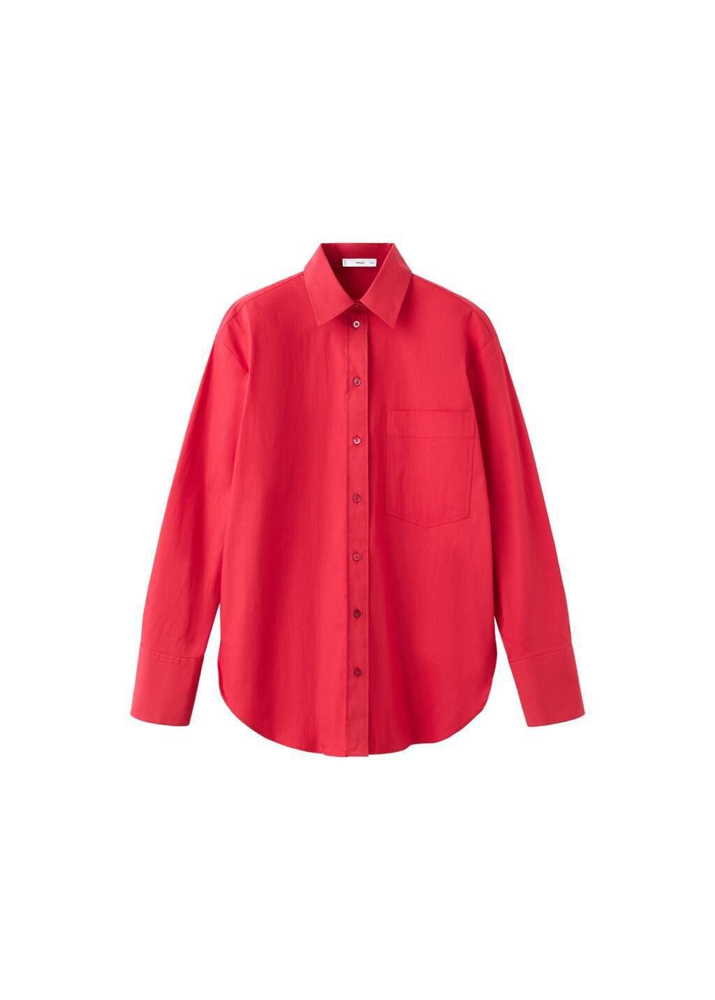 Red Poplin Shirt With Pocket, 0201_70, large image number 1
