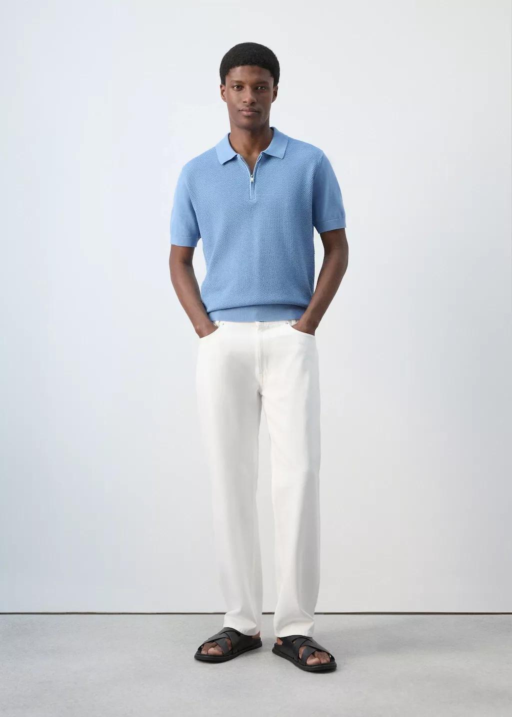 LT-PASTEL BLUE 100% cotton knitted polo structure, 0201_51, large image number 0
