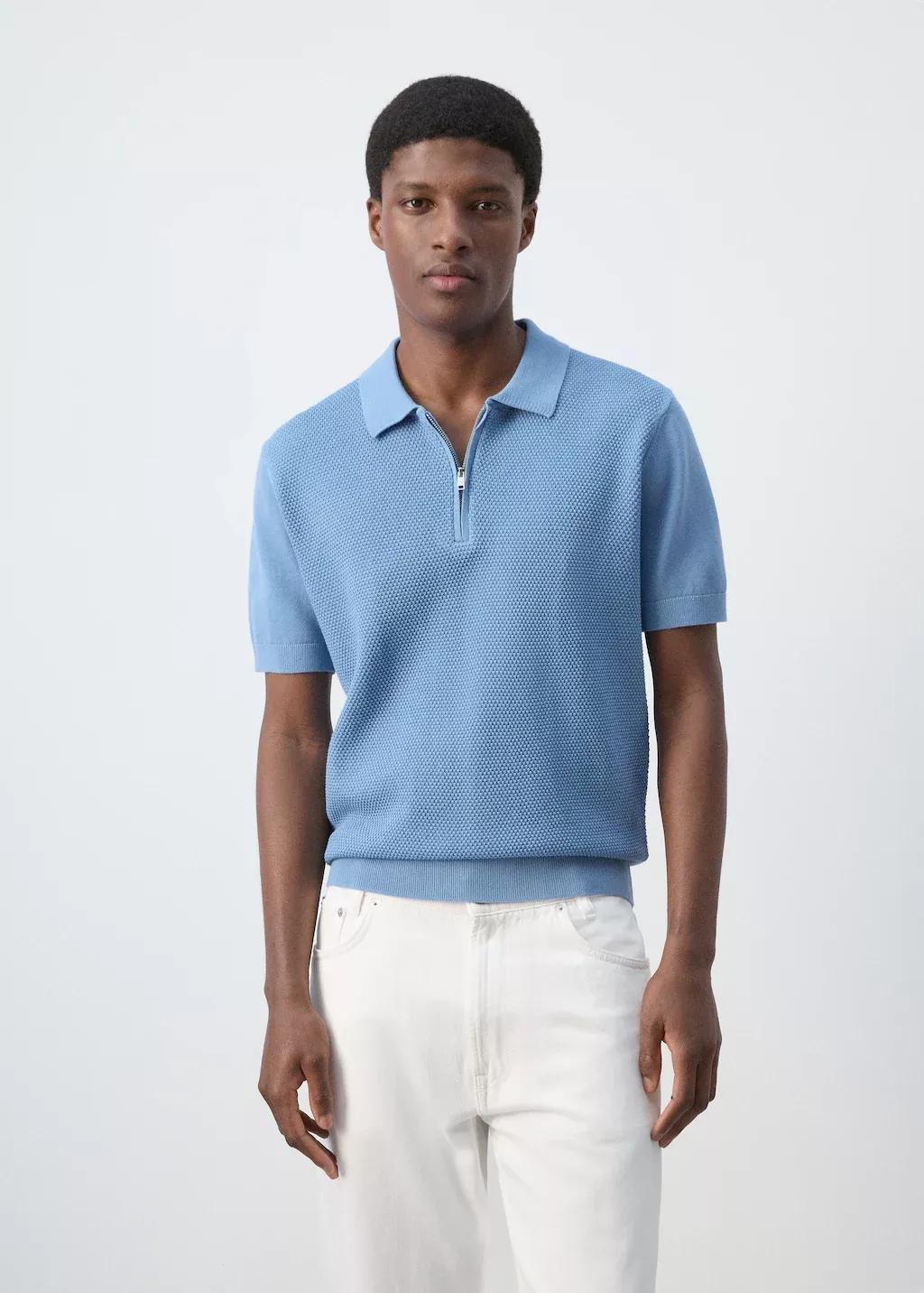 LT-PASTEL BLUE 100% cotton knitted polo structure, 0201_51, large image number 3