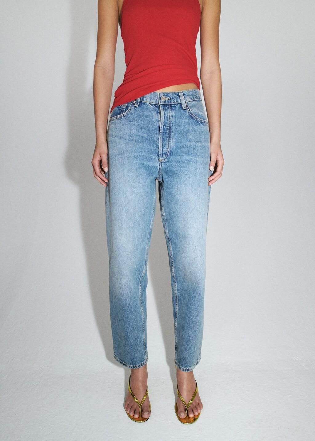 Blue High-Waisted Mom-Fit Jeans, 0201_TM, large image number 0