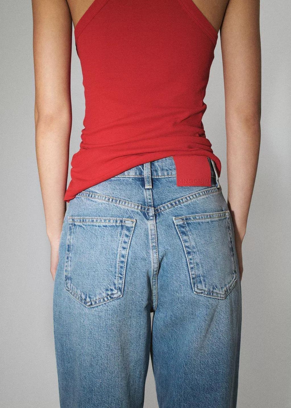 Blue High-Waisted Mom-Fit Jeans, 0201_TM, large image number 3