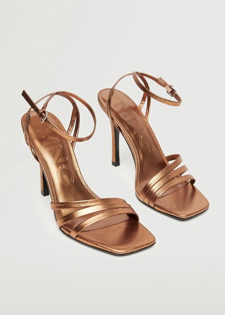 Mango - Rust - Copper Ankle-Cuff Heeled Sandals, Women