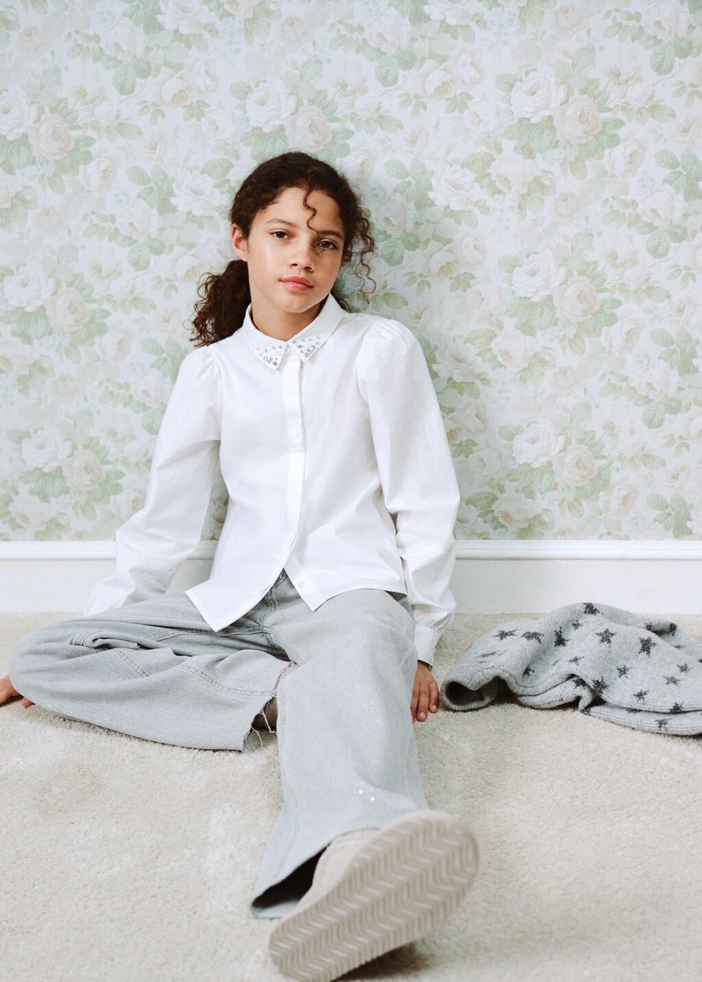 White Cotton Shirt With Embellishments, Kids Girls, White, large image number 3