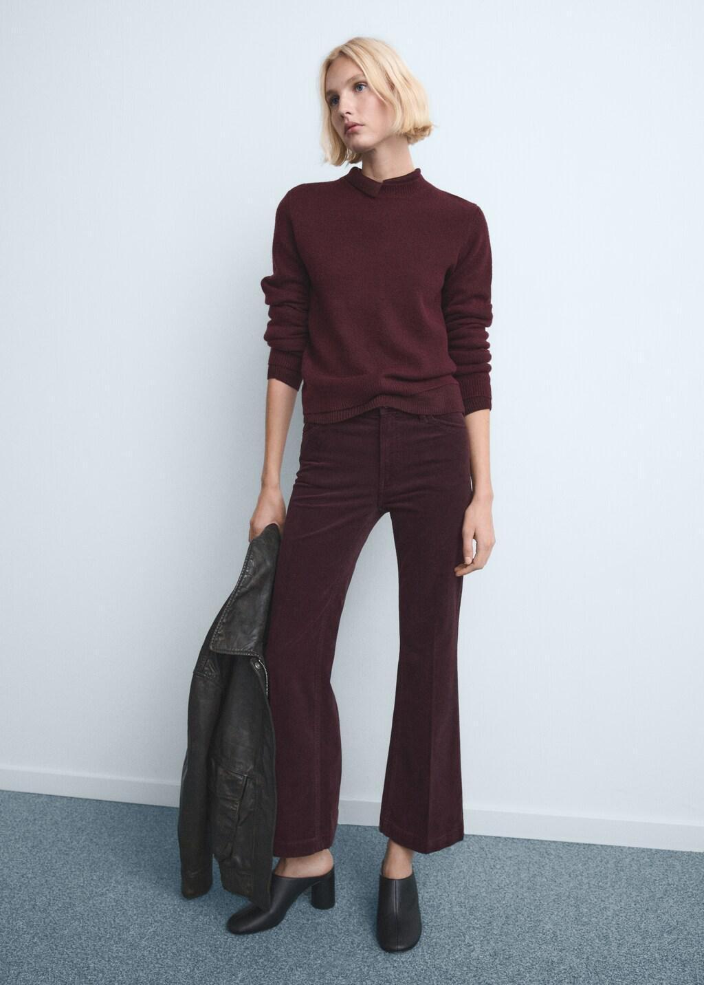 Burgundy Corduroy Flared Jeans, Dark Red, large image number 0