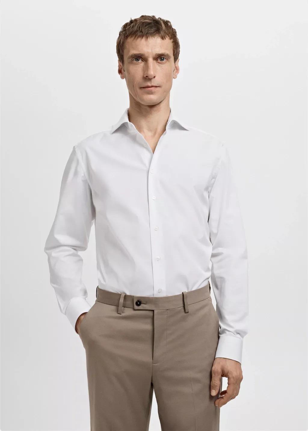 White Slim-Fit Cotton Poplin Suit Shirt, 0201_01, large image number 3