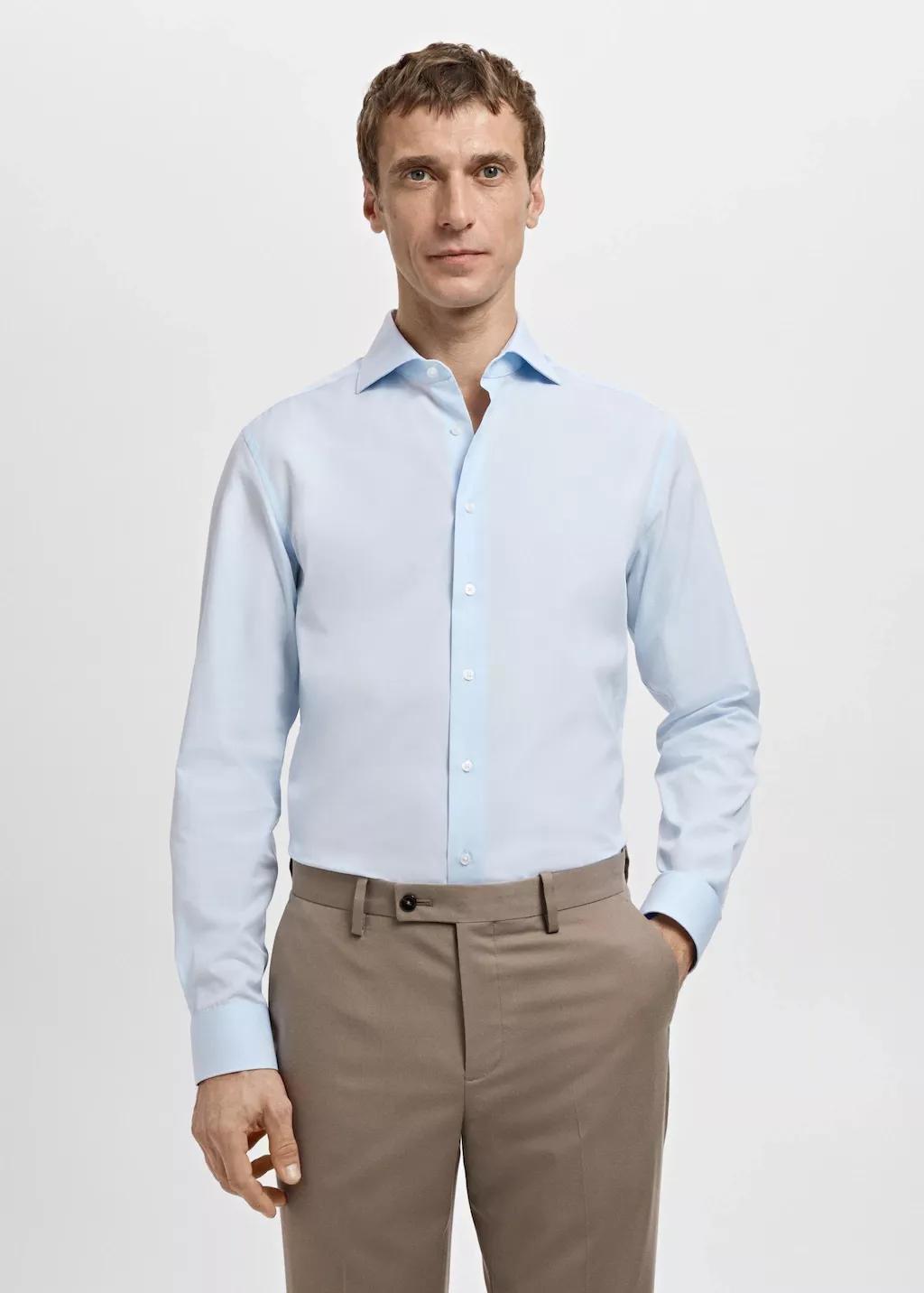 Blue Slim-Fit Cotton Poplin Suit Shirt, Light-Pastel Blue, large image number 3
