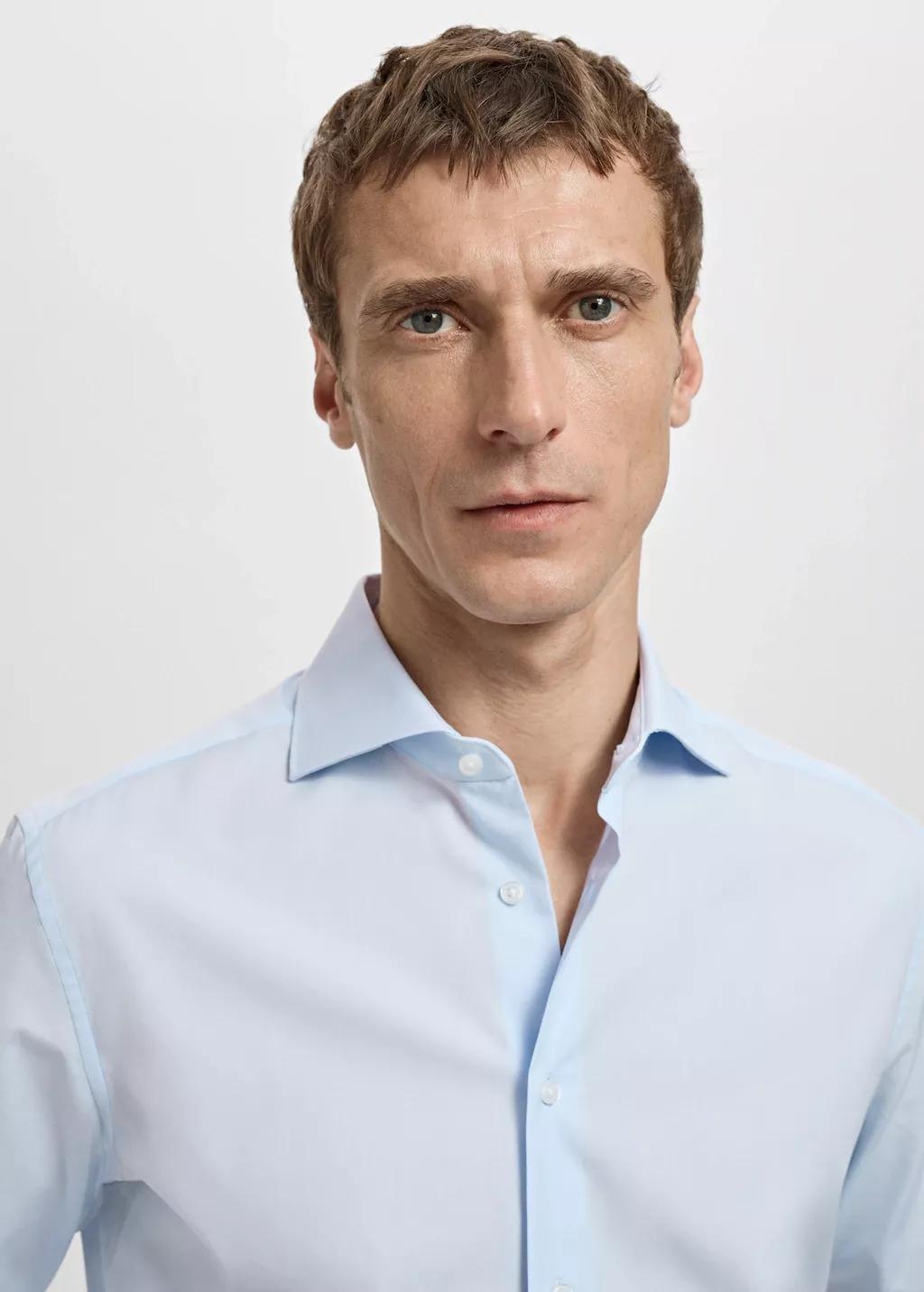 Blue Slim-Fit Cotton Poplin Suit Shirt, Light-Pastel Blue, large image number 4