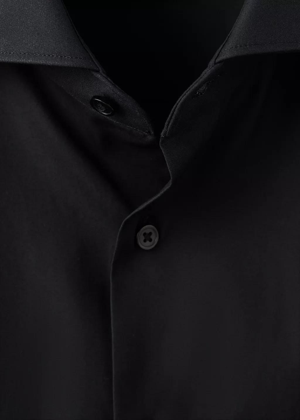 Black Slim-Fit Cotton Poplin Suit Shirt, Black, large image number 1