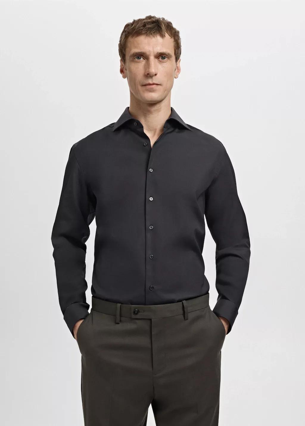 Black Slim-Fit Cotton Poplin Suit Shirt, Black, large image number 3