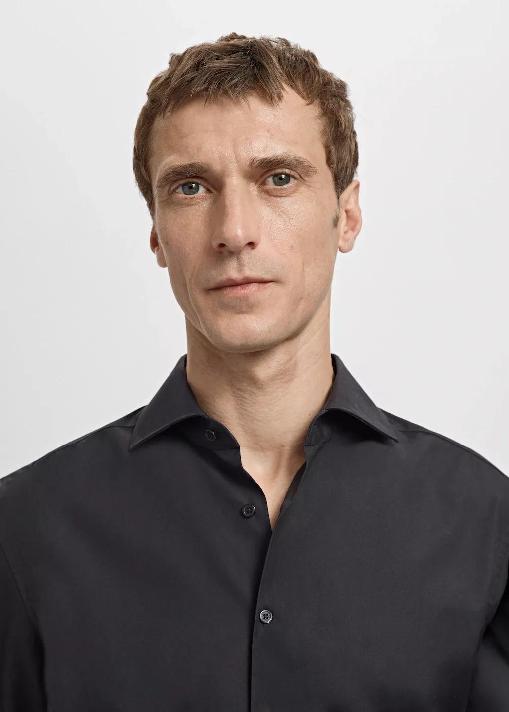 Black Slim-Fit Cotton Poplin Suit Shirt, Black, large image number 4