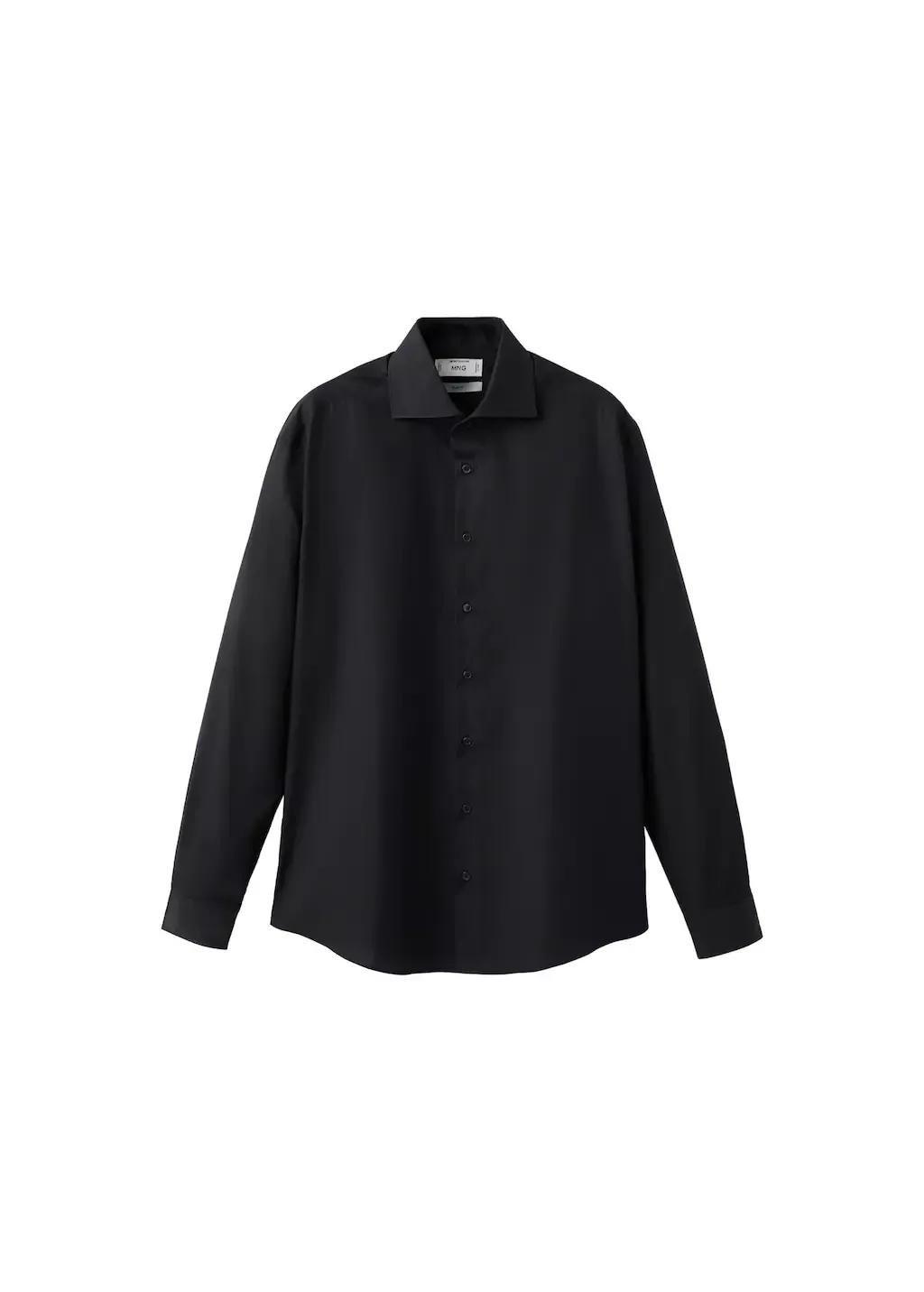 Black Slim-Fit Cotton Poplin Suit Shirt, Black, large image number 6