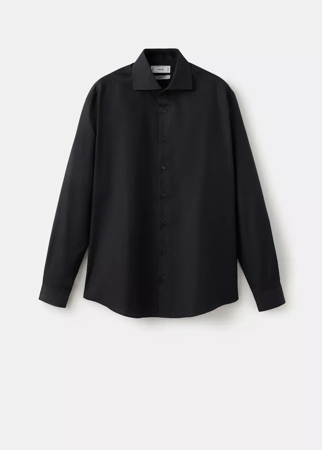 Black Slim-Fit Cotton Poplin Suit Shirt, Black, large image number 7