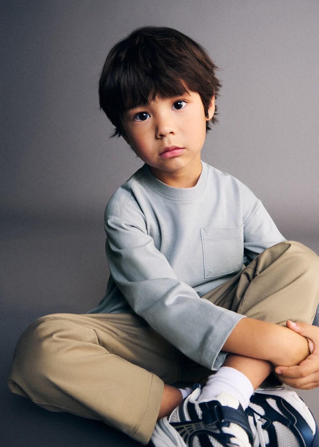 Blue Pocket Cotton T-Shirt, Baby Boys, Light-Pastel Blue, medium