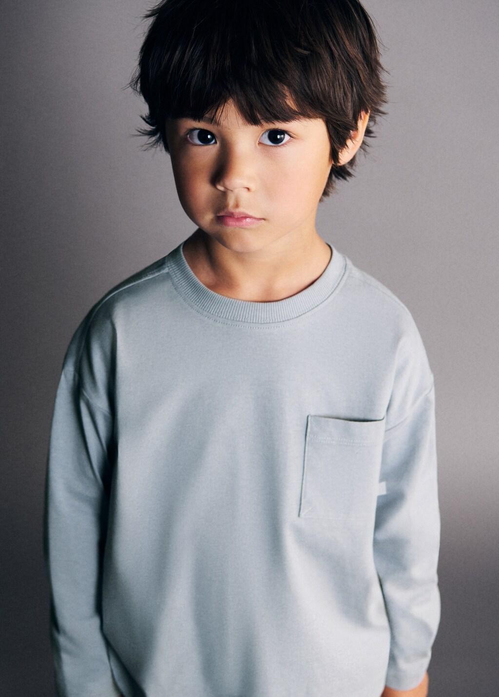 Blue Pocket Cotton T-Shirt, Baby Boys, Light-Pastel Blue, large image number 3