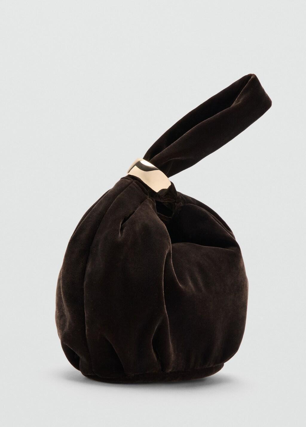 Brown Velvet Handbag With Metallic Detail, Dark Brown, large image number 4
