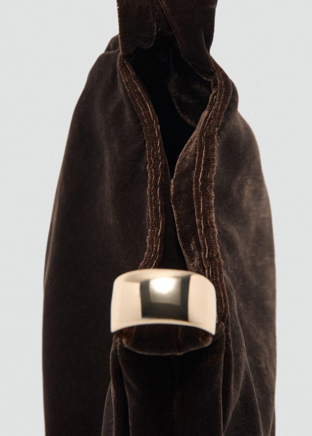 Brown Velvet Handbag With Metallic Detail, Dark Brown, large image number 5